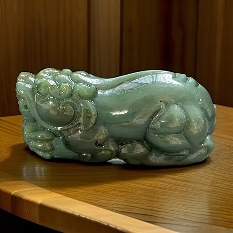 【迈越珠宝】天然和田玉碧玉粉青貔貅把件吊坠精美雕刻