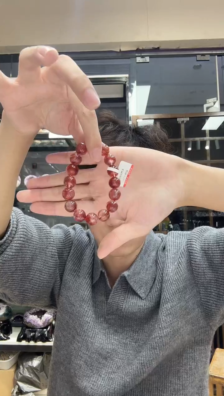 未镶嵌手串水晶天然红胶花12+【多样性发一