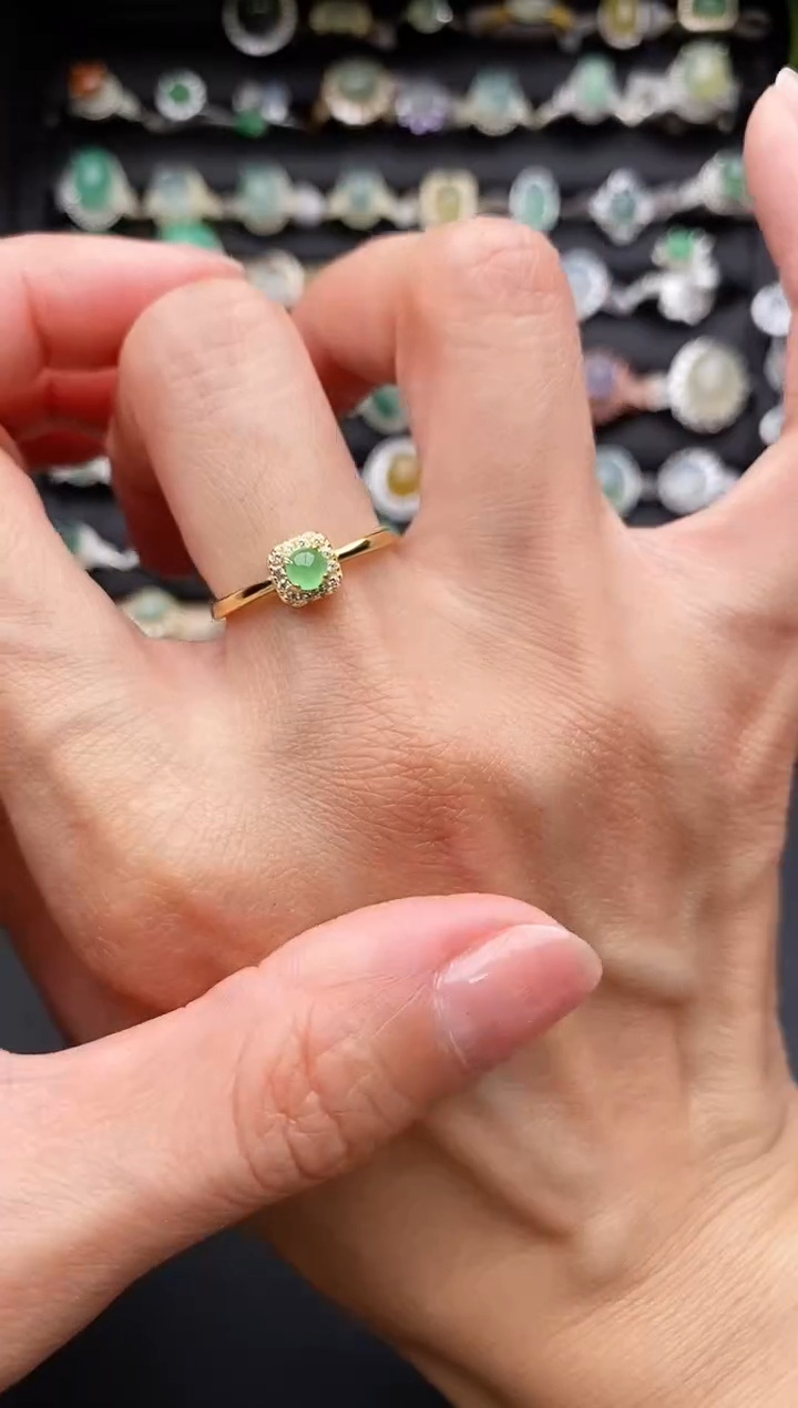 【闪购商品】翡翠戒指银S925镶嵌缅甸天然A货翡翠11  8-6