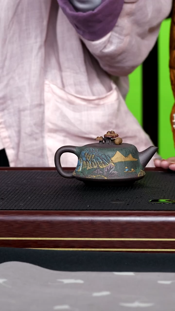 茶壶紫砂紫砂壶35 薛岳  柱础壶 乌金砂