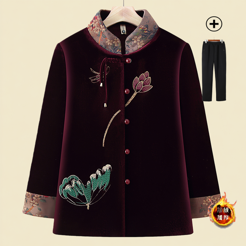 中老年秋冬季老太太衣服国风外套奶奶冬装加绒加厚外套老人妈妈装