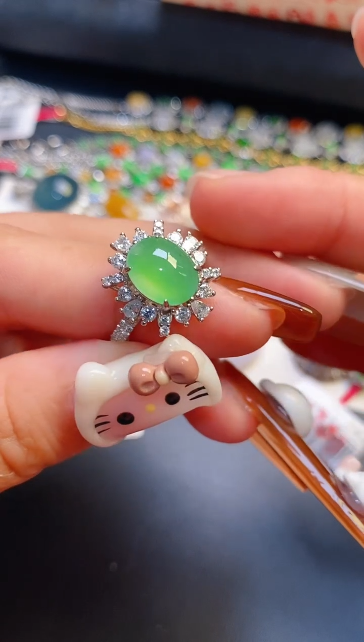 银S925镶嵌戒指翡翠天然