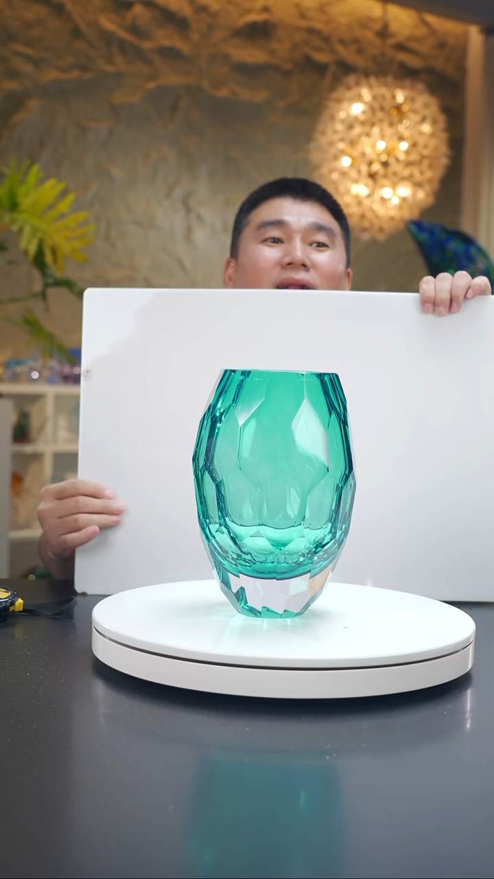 手工艺品琉璃湖水蓝切面花器