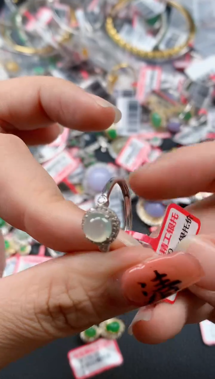 银S925镶嵌戒指翡翠天然A货缅甸翡翠