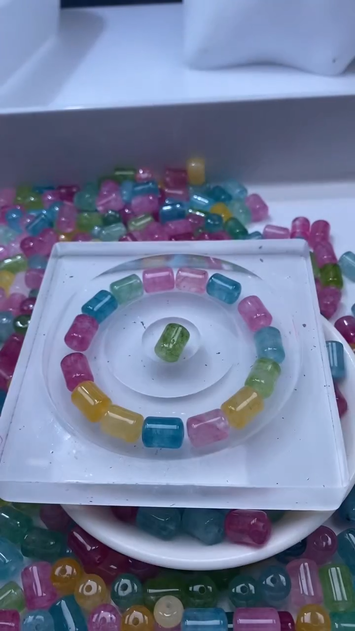 颈饰未镶嵌水晶W3483彩虹碧玺管珠12*8mm*7颗