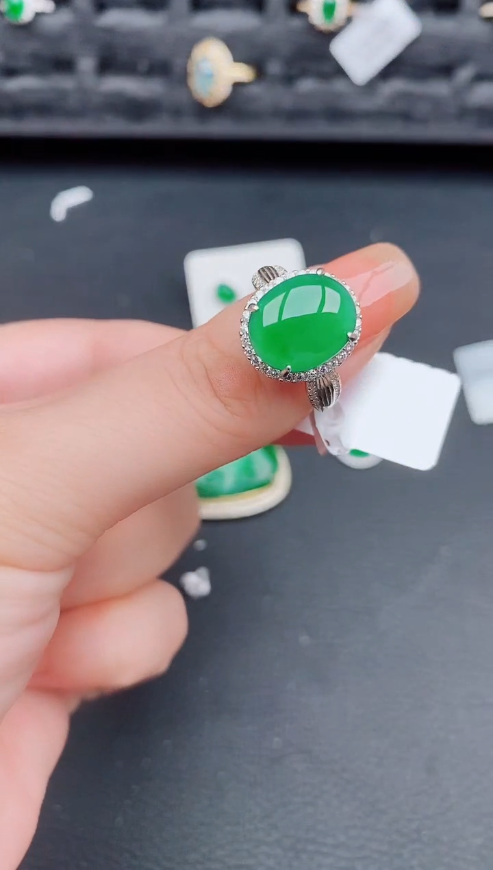 翡翠戒指银S925镶嵌天然a货翡翠304
