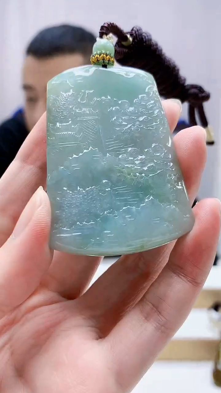 未镶嵌定制翡翠4898zm-毛货挂件52山水山水