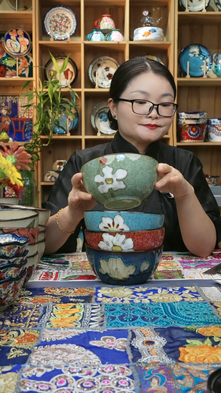 瓷片小可陶瓷高温瓷餐具一组面碗四只