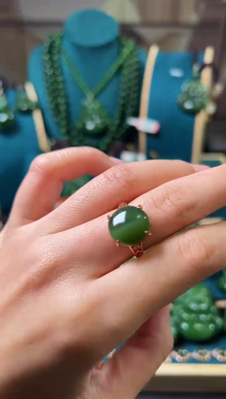 【闪购商品】和田玉（碧玉）戒指银S925镶嵌碧玉