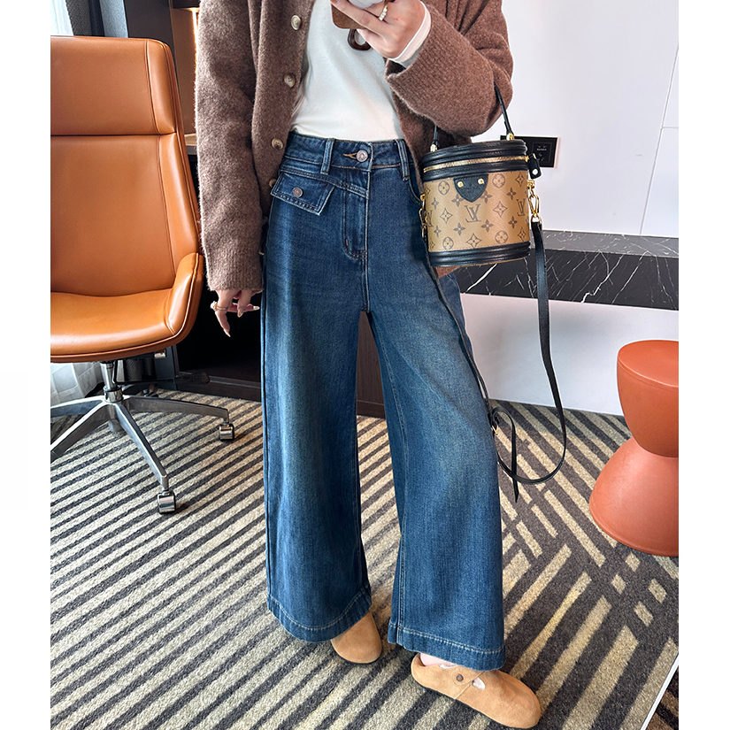 小个子百搭高腰阔腿牛仔裤女2025秋冬新款梨形身材宽松显瘦九分裤