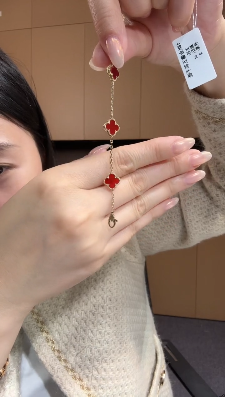 【闪购商品】玛瑙/玉髓手链18K金镶嵌红色k黄，小号五花手链GHJ