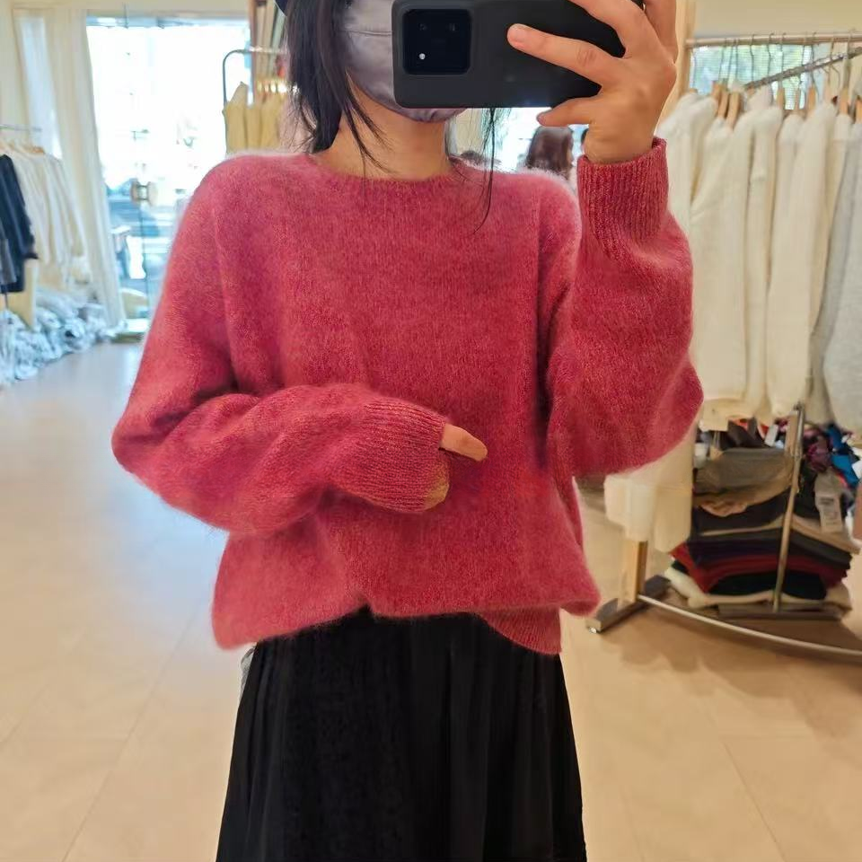 1135-1【千炫女装】新款气质圆领花纱轻奢百搭拉绒工艺毛衣