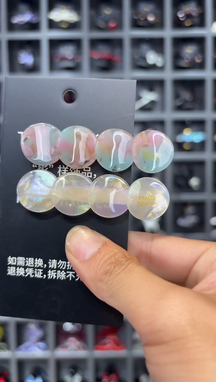醋酸非金属韩国醋酸品牌发饰6.3cm四个圆片鸭嘴边夹一对