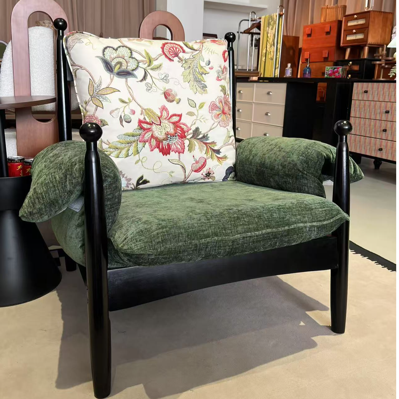 85cm成人法式L形一字形布艺沙发欧式单人靠背椅简约