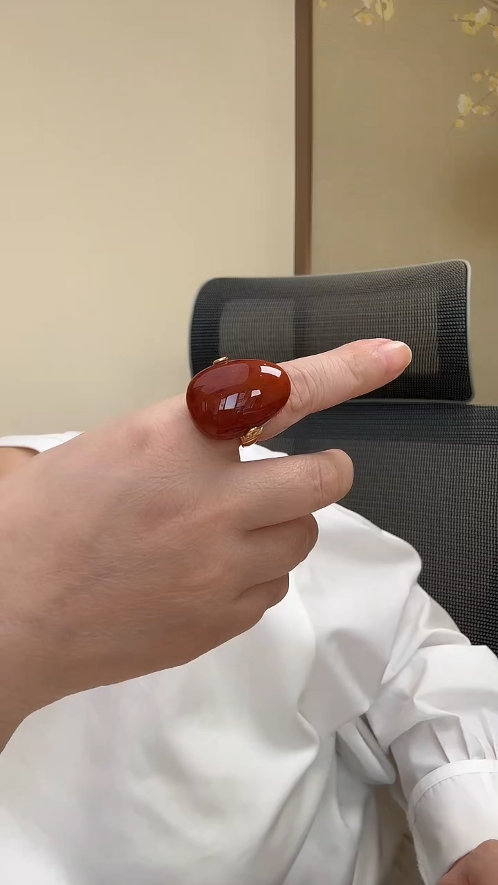 银S925镶嵌南红玛瑙戒指戒指