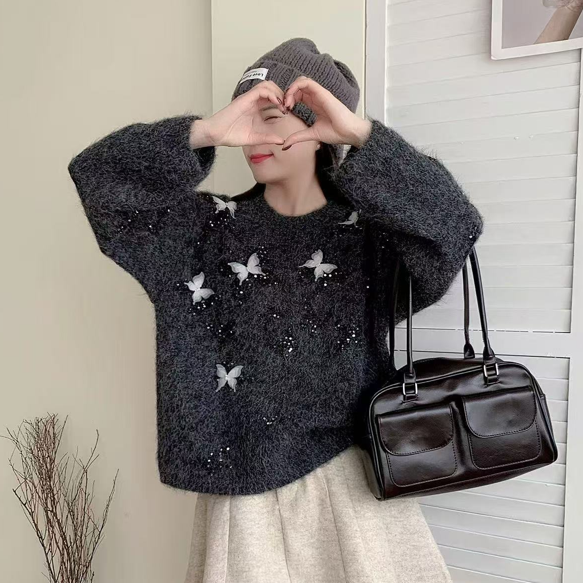2025爆款新款蝴蝶款针织衫女时髦气质百搭宽松慵懒风长袖上衣12