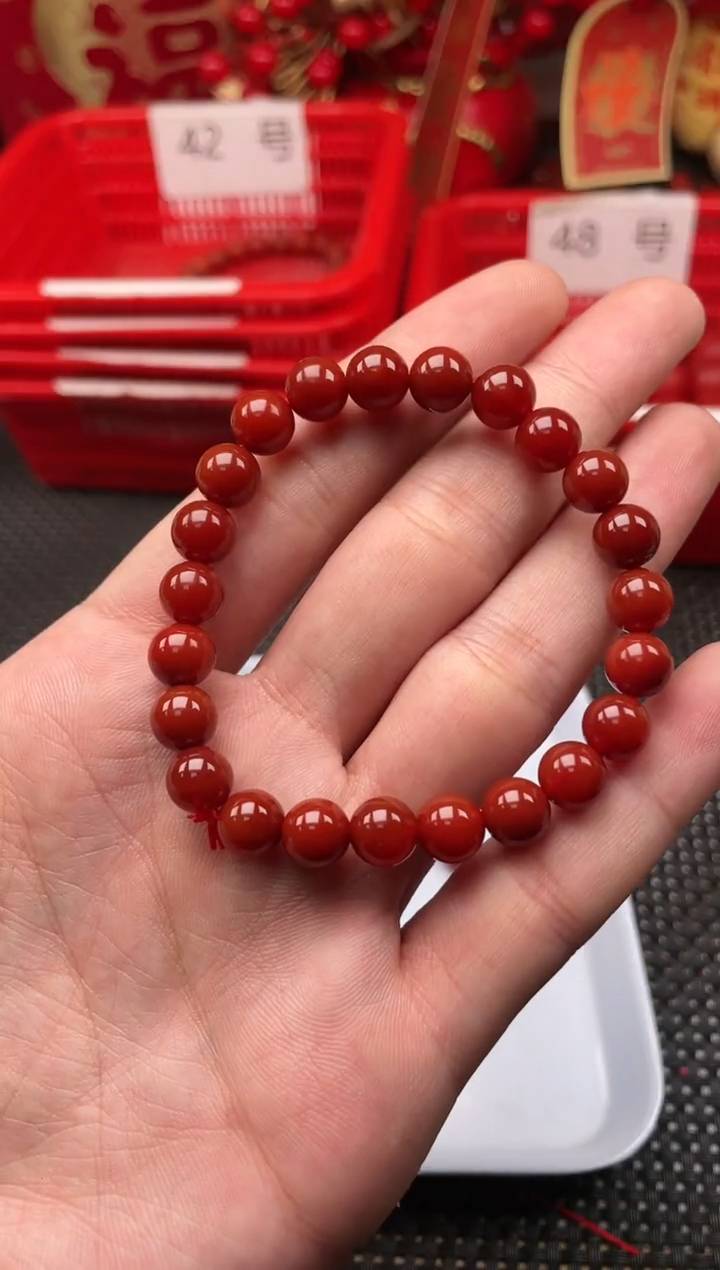 【闪购商品】南红玛瑙手串未镶嵌4号柿子红卡8圆珠手串