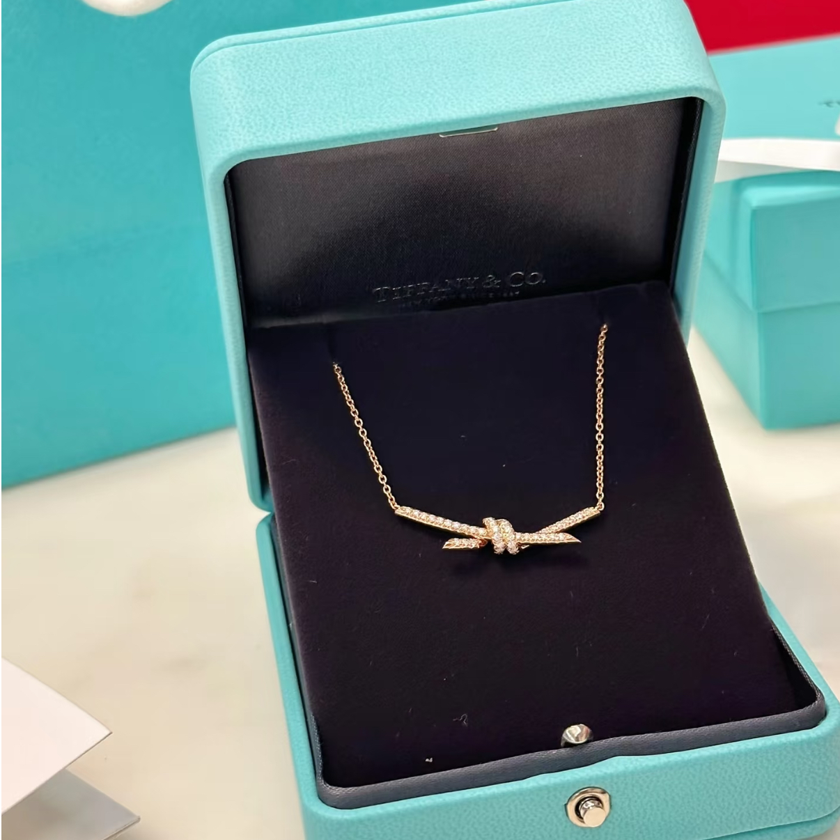 全新未使用 Tiffany & Co./蒂芙尼 珊珊 绳结 满钻 玫瑰金 项链