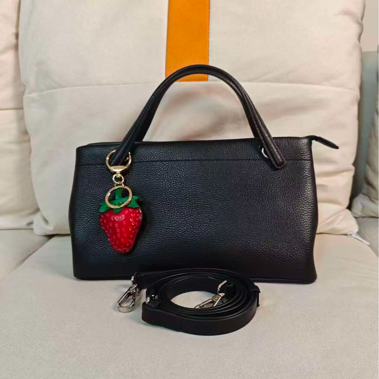 头层小牛皮文艺风拉链款斜挎包包休闲时尚百搭手拎包-3172