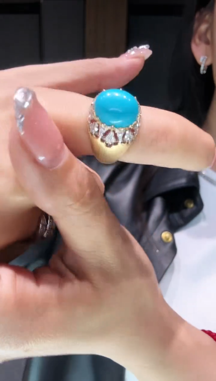 【闪购商品】绿松石戒指18K金镶嵌布布