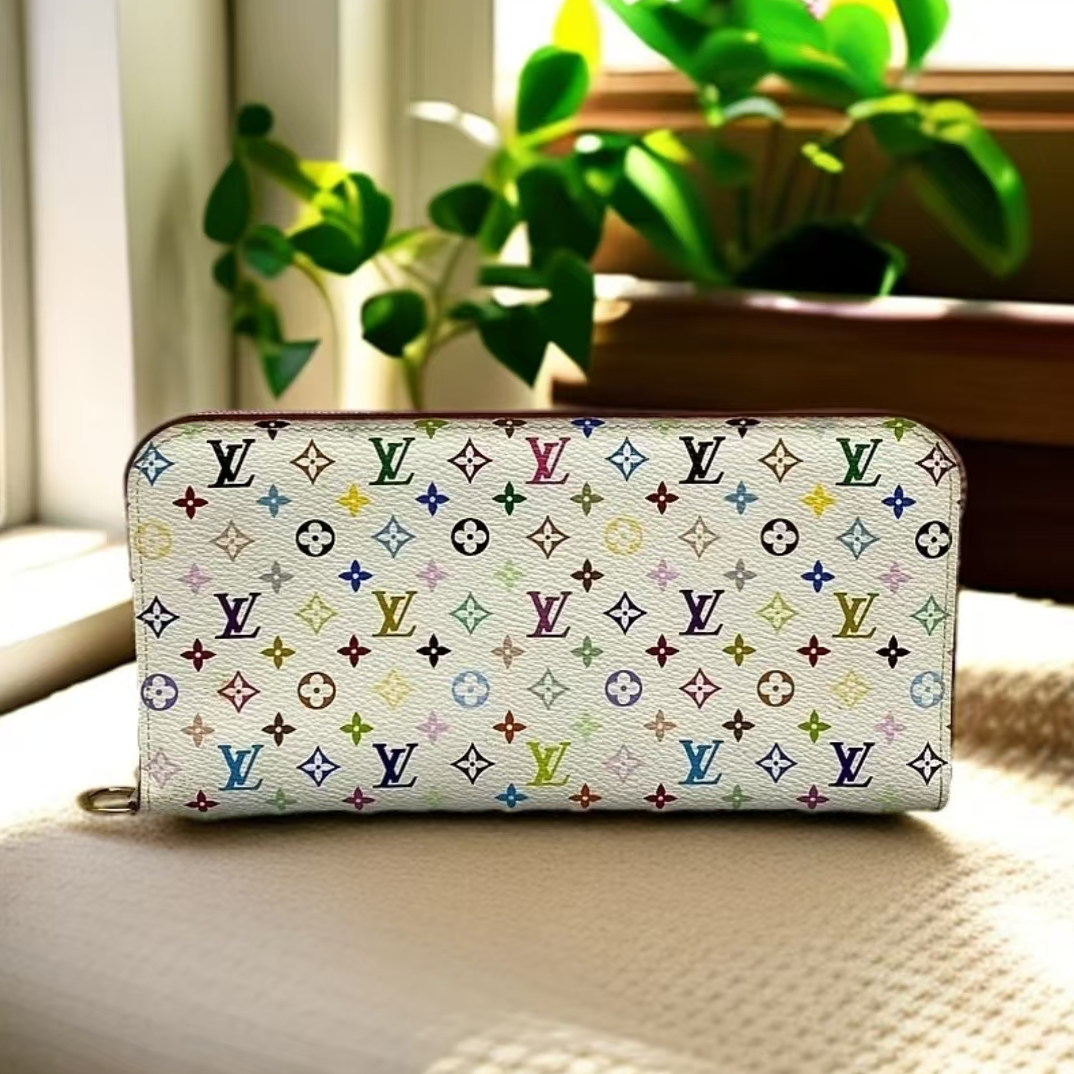 95新 LouisVuitton/路易威登 安洁利 LV白三彩长款钱包