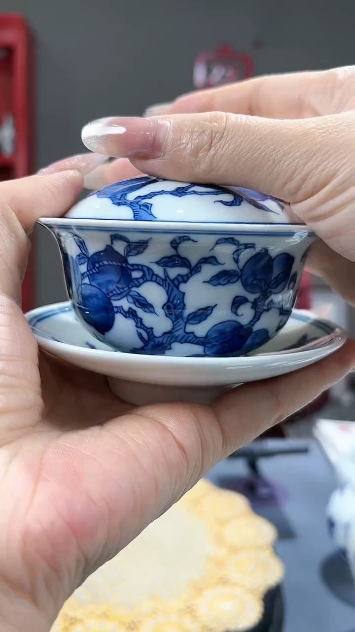 【闪购商品】官窑瓷画院097官窑瓷画院九桃五福三才盖碗