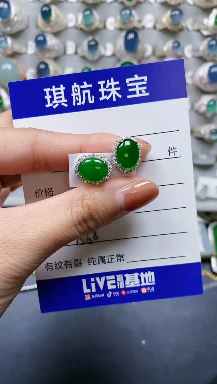 【闪购商品】翡翠耳饰银S925镶嵌0568