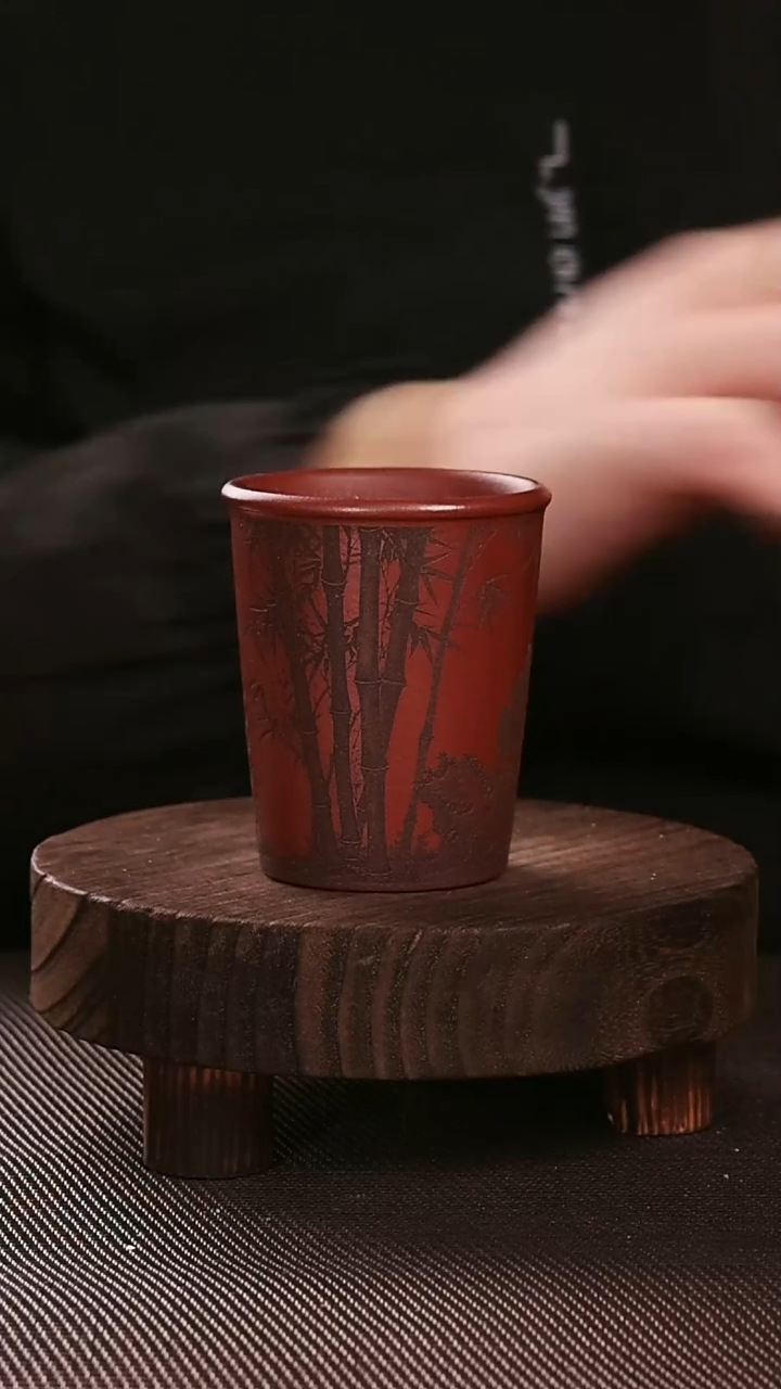 茶杯紫砂紫砂刻绘主人杯竹节