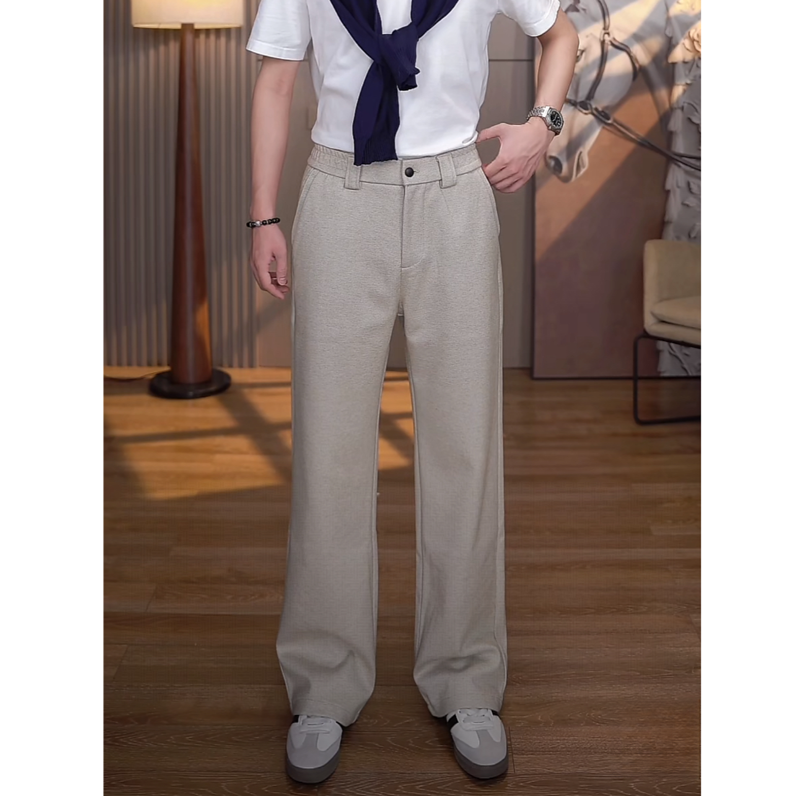 L*P老钱风秋冬常规百搭微弹时尚长裤简约设计元素休闲裤纯色宽松