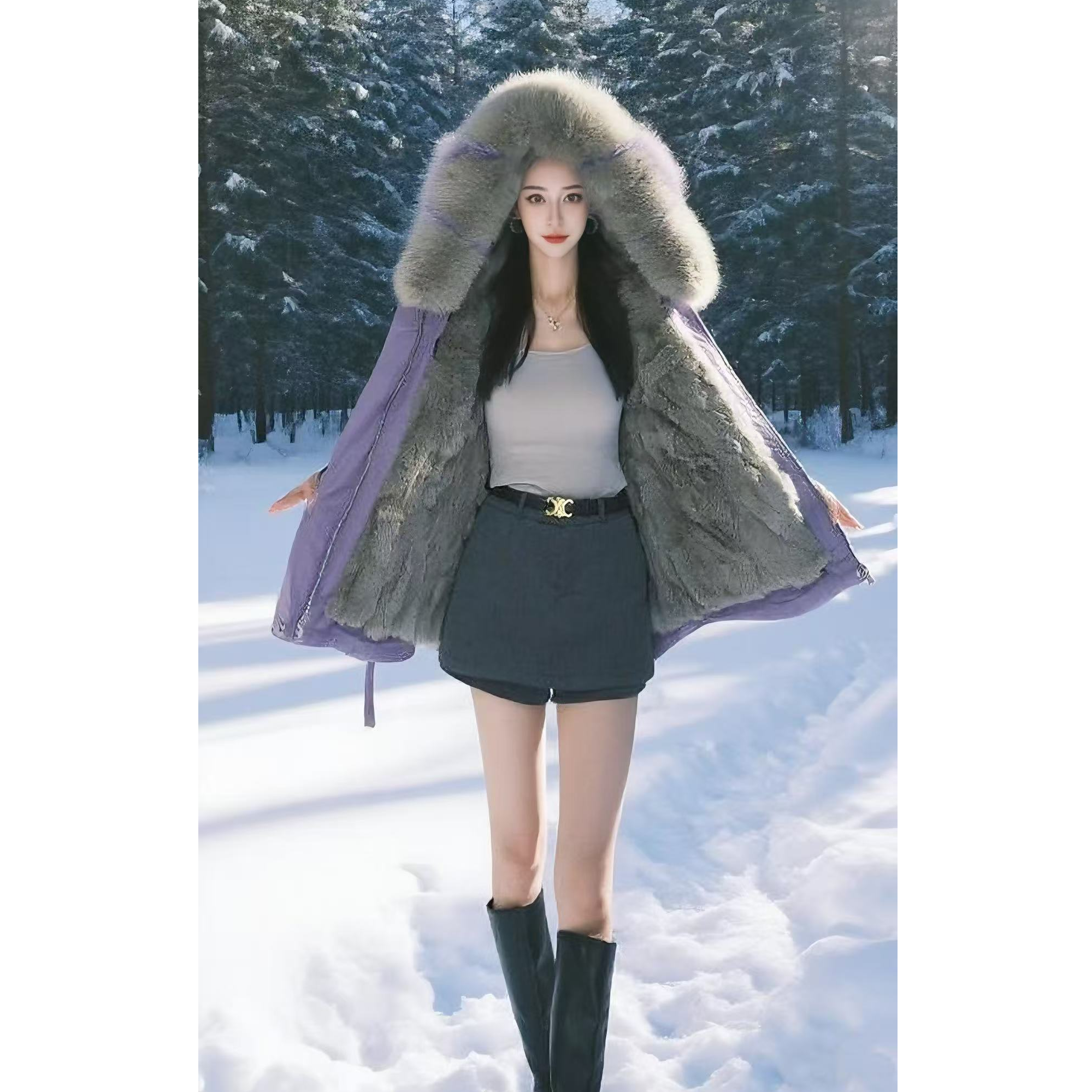 钰言专属【小狐仙】冬季高端獭兔毛内胆一衣两穿收腰显瘦女士派克服