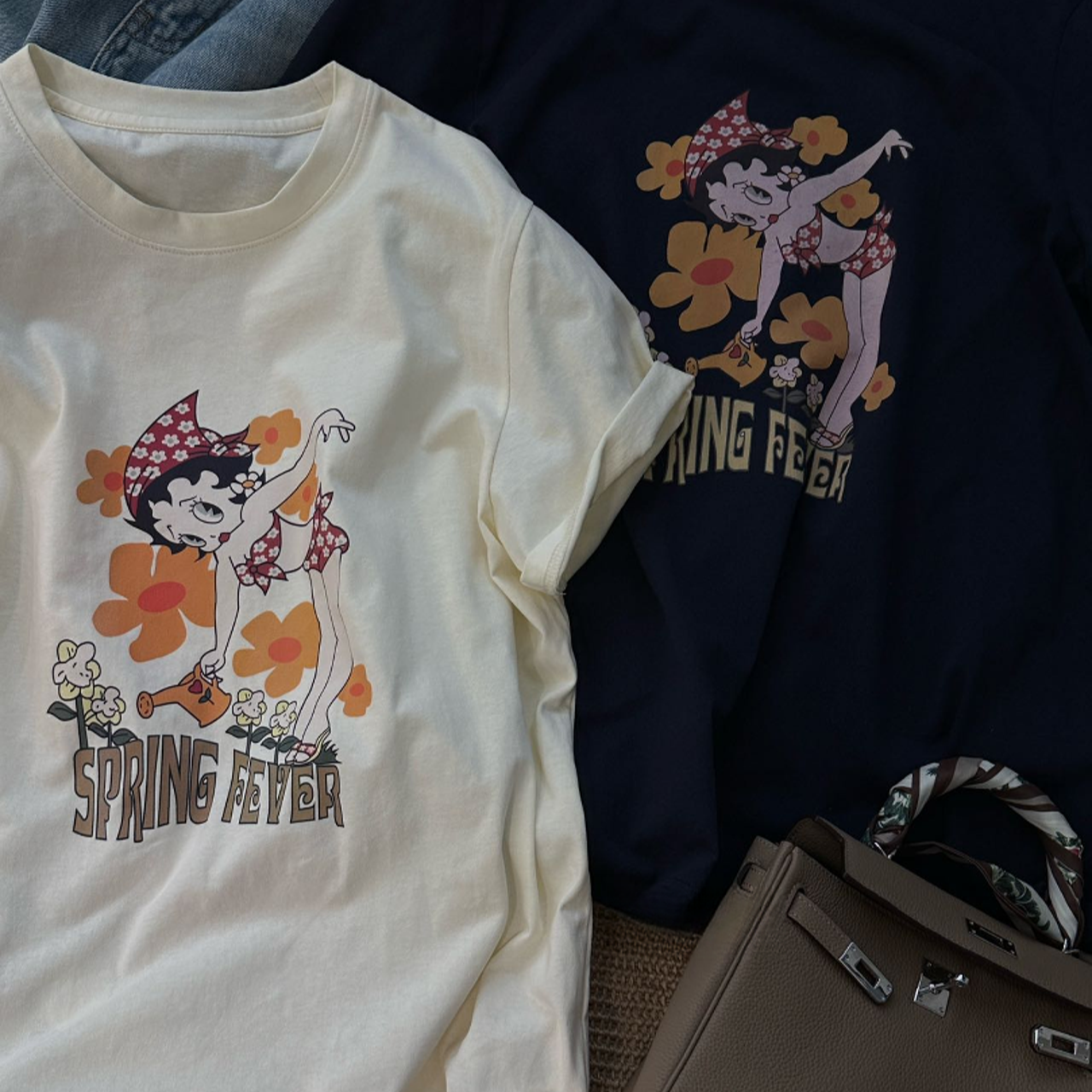 25269【来自艾米精品】比基尼女孩休闲百搭卡通圆领T恤