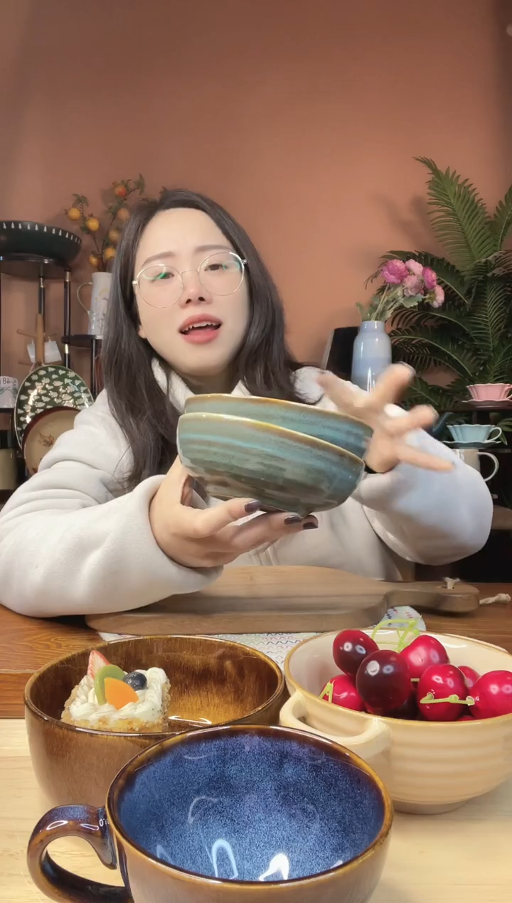 陶瓷5.5英寸绿色复古米饭碗 2件 微瑕疵