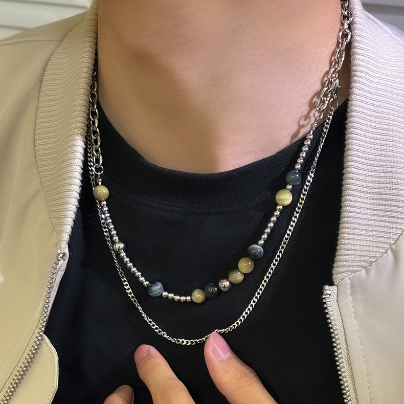 钛钢项链 【山哥同款 】气质潮流毛衣链双层设计坠链锁骨链百搭项链