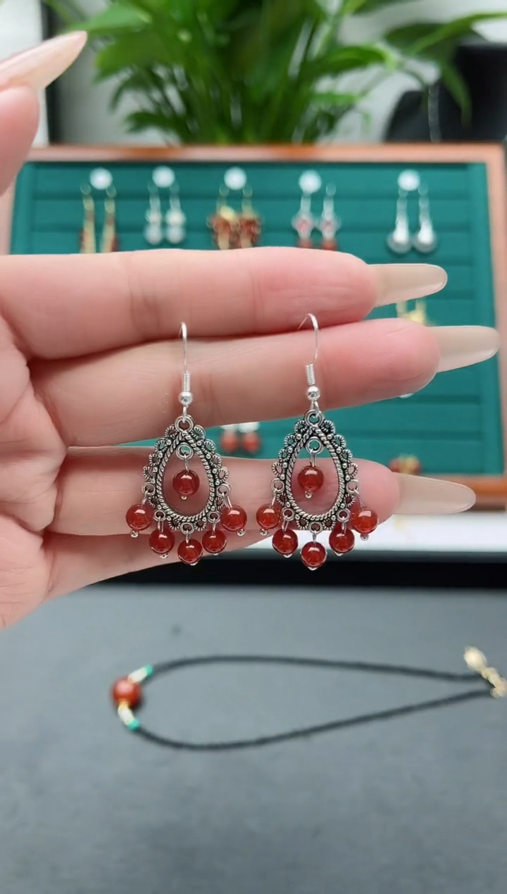 【闪购商品】南红玛瑙耳饰银S925镶嵌681