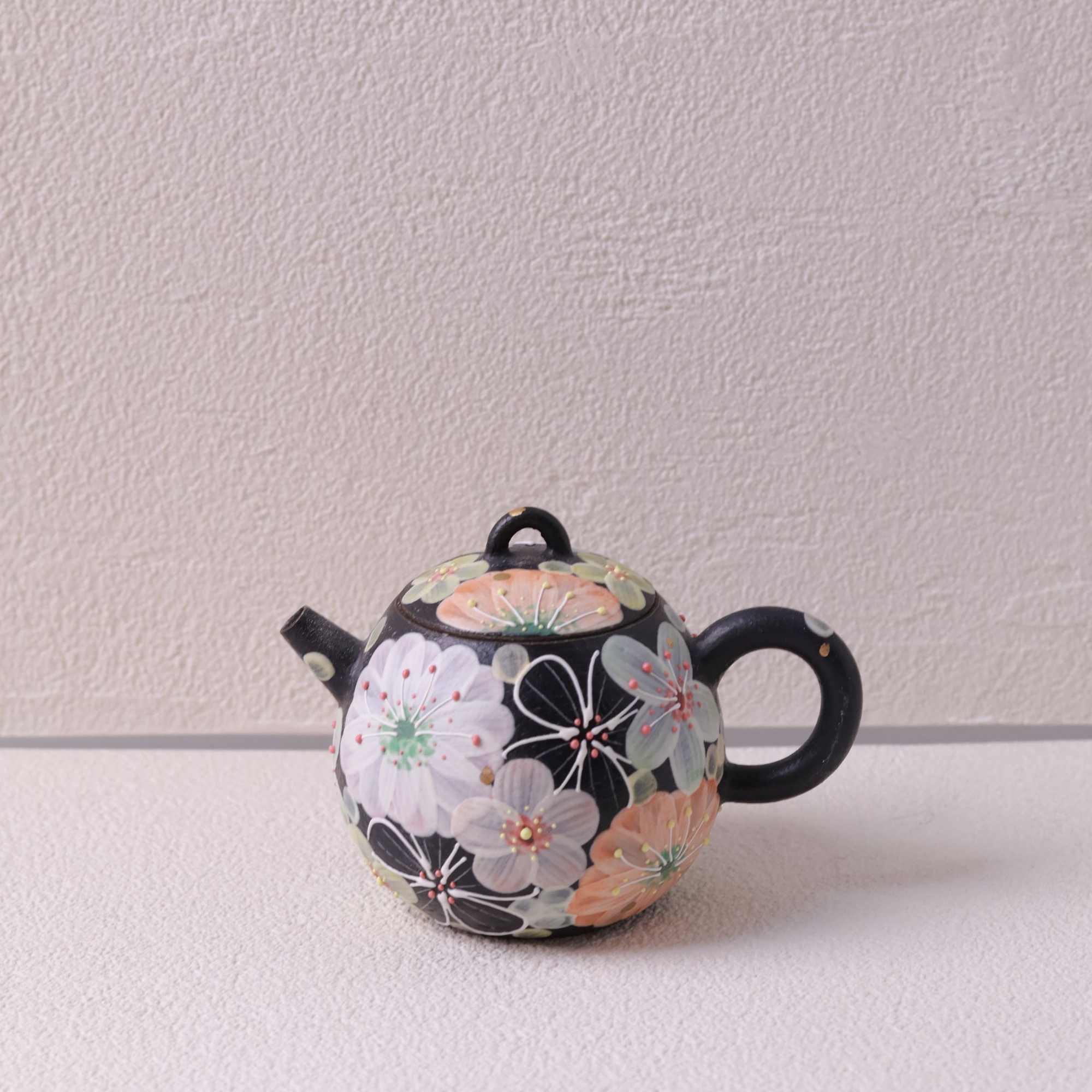 花满蹊黑色花花小茶壶