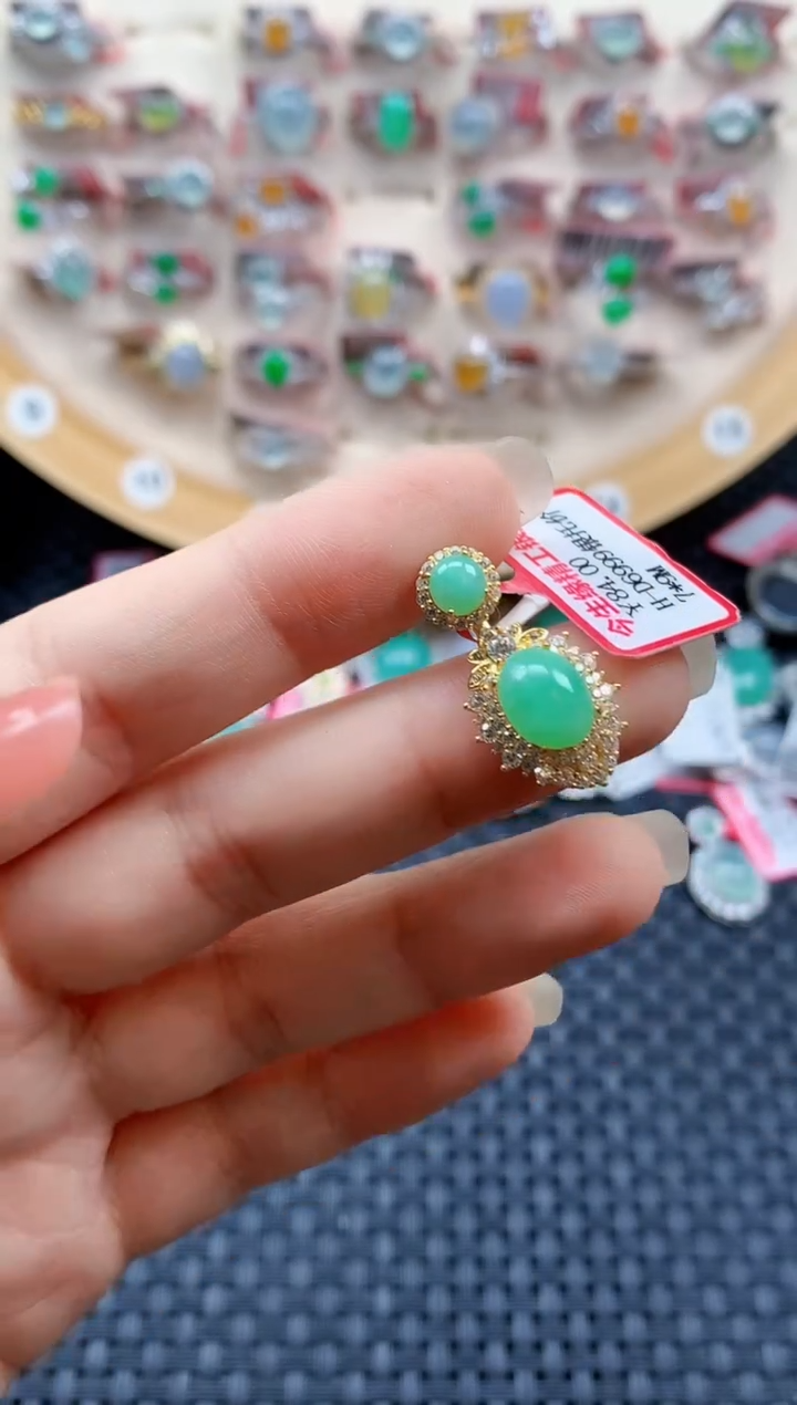 银S925镶嵌戒指翡翠天然A货缅甸翡翠