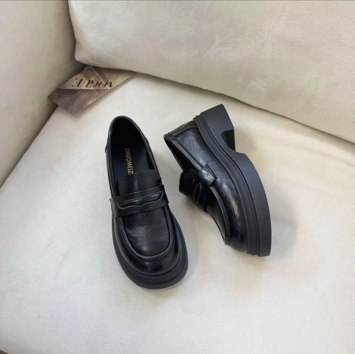 5cm厚底英伦风小皮鞋女新款春秋乐福鞋一脚蹬女鞋复古单鞋百搭