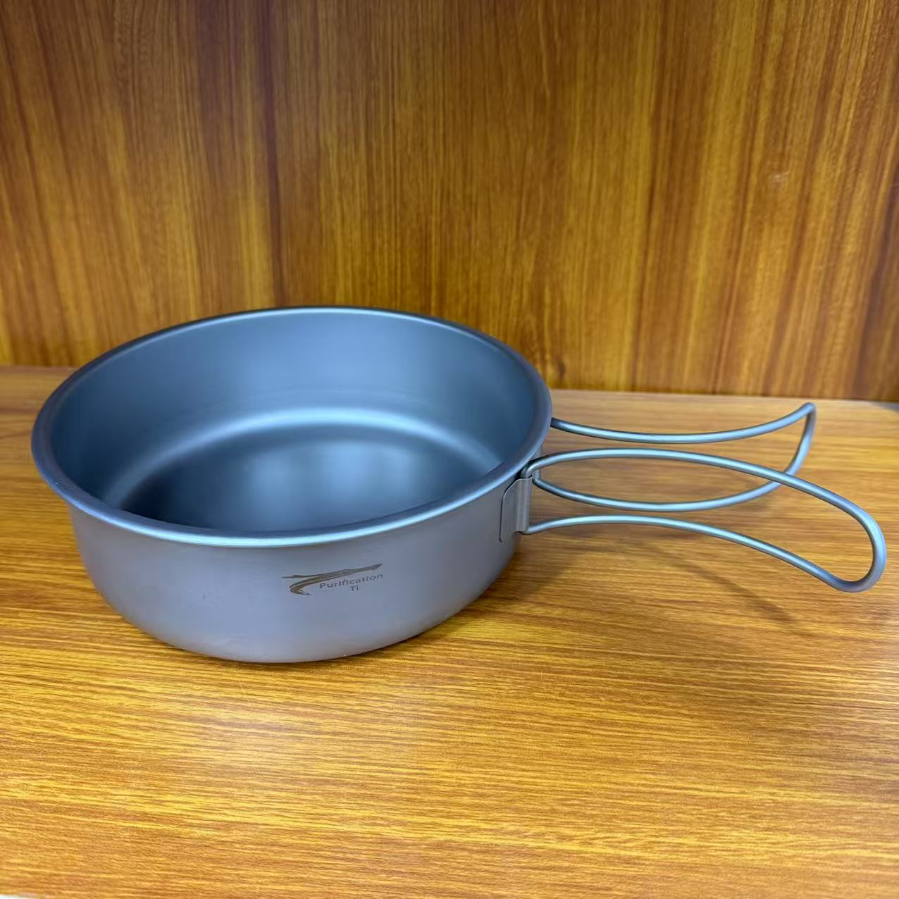 钛煎盘户外便携餐具折叠野营炒锅平底锅露营钛锅煎锅18.5cm