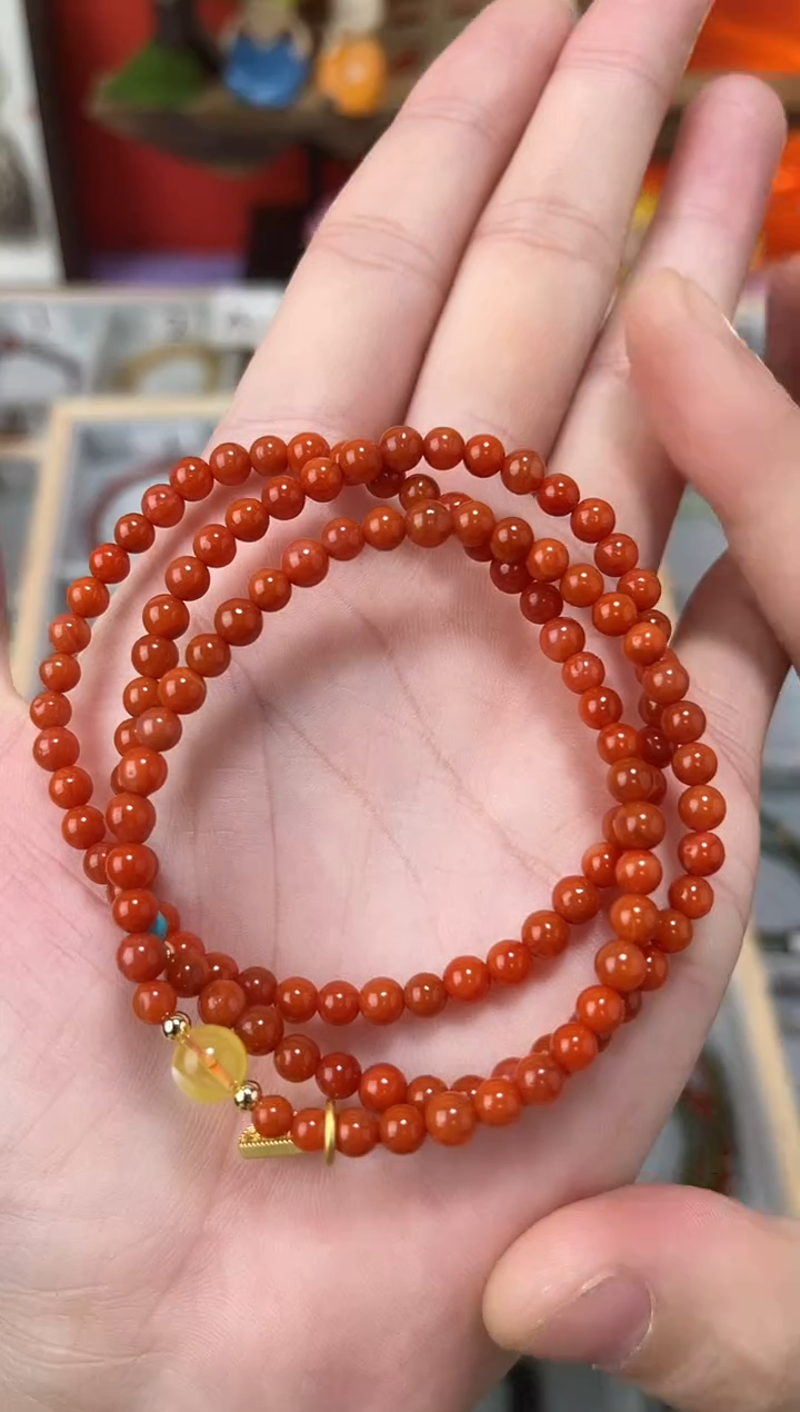 【闪购商品】南红玛瑙手串未镶嵌南红三圈QF-C27（多样性发一）