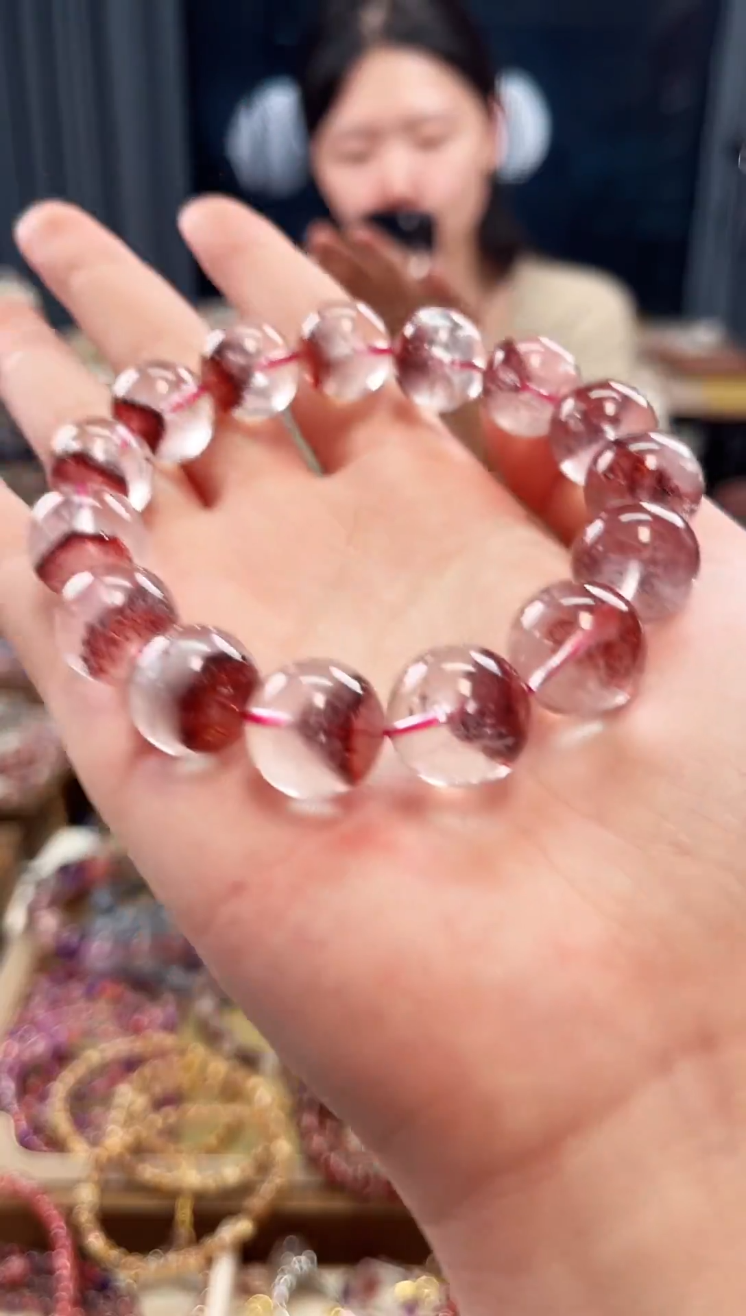 未镶嵌手串水晶金草莓超七单圈手串15mm【多样性发一】