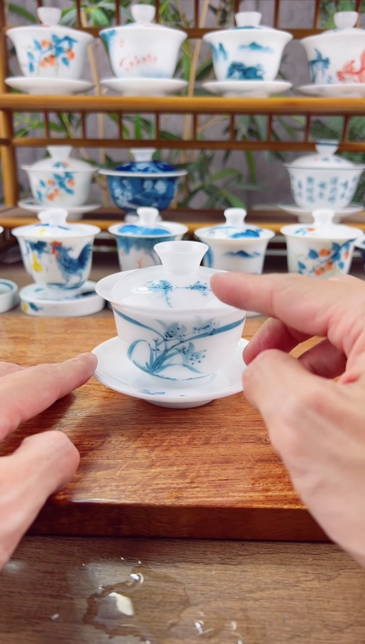 【闪购商品】微瑕高冰兰花130ml三才盖碗