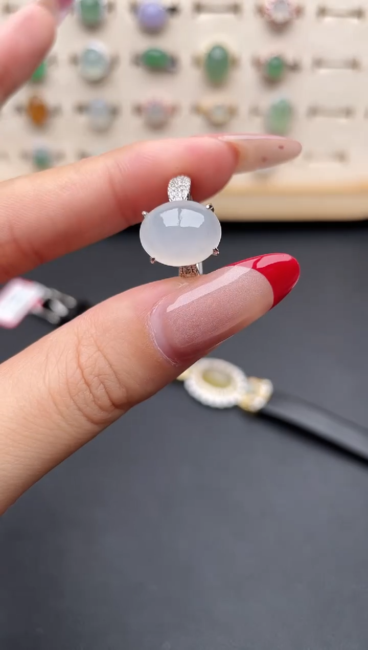 【闪购商品】翡翠戒指银S925镶嵌一物一证一礼盒