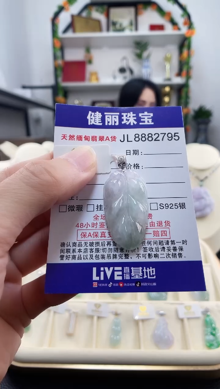 颈饰18K金镶嵌翡翠天然缅甸翡翠 金枝玉叶(一物一证)+银链