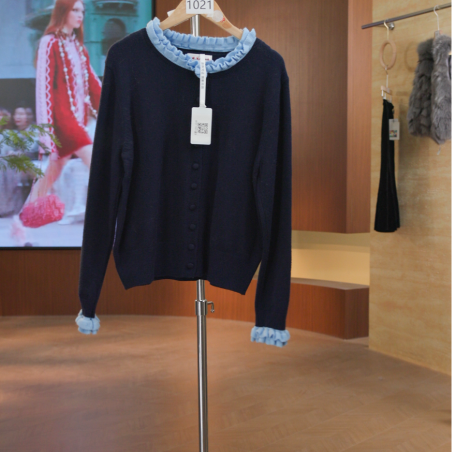 873-1021蓝 气质长袖针织衫时尚显瘦休闲百搭