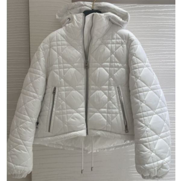 慕溢-25时尚白色菱格连帽棉服外套