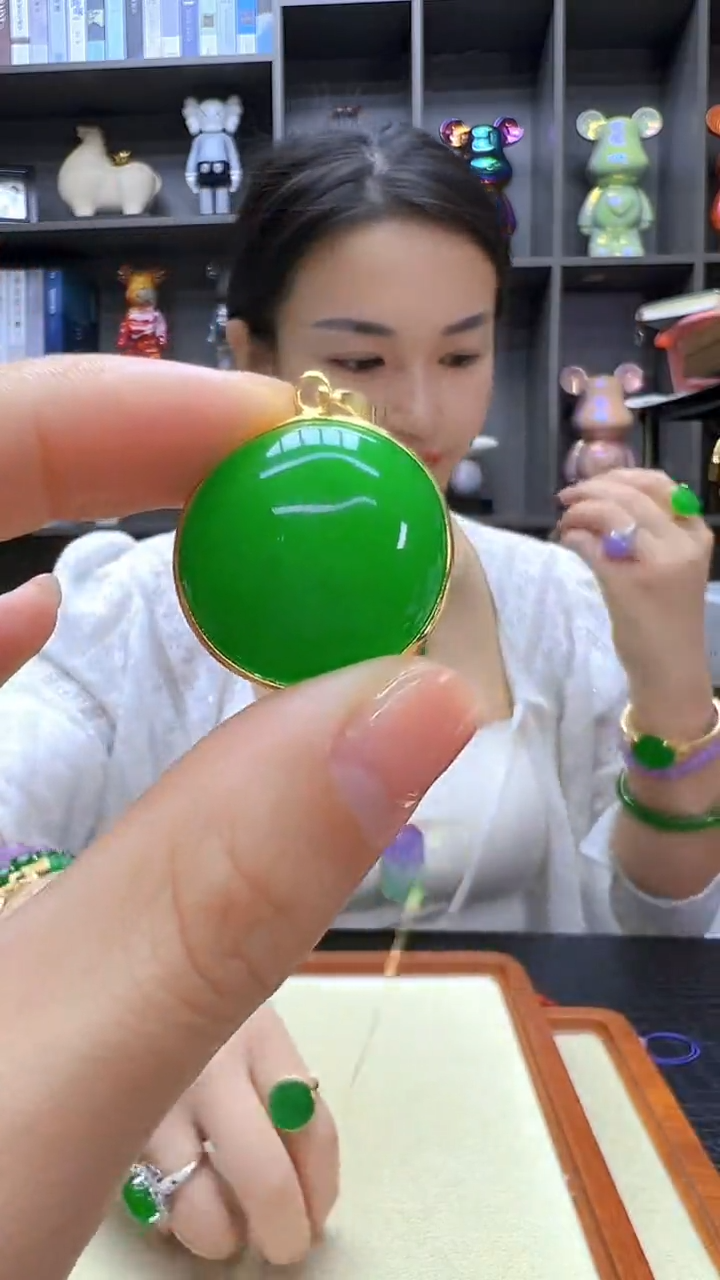 翡翠14K金镶嵌颈饰沉白diy劲饰