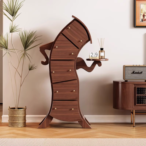 实木歪柜子叉腰斗柜创意卧室收纳柜客厅立柜机器人五斗柜靠墙储物