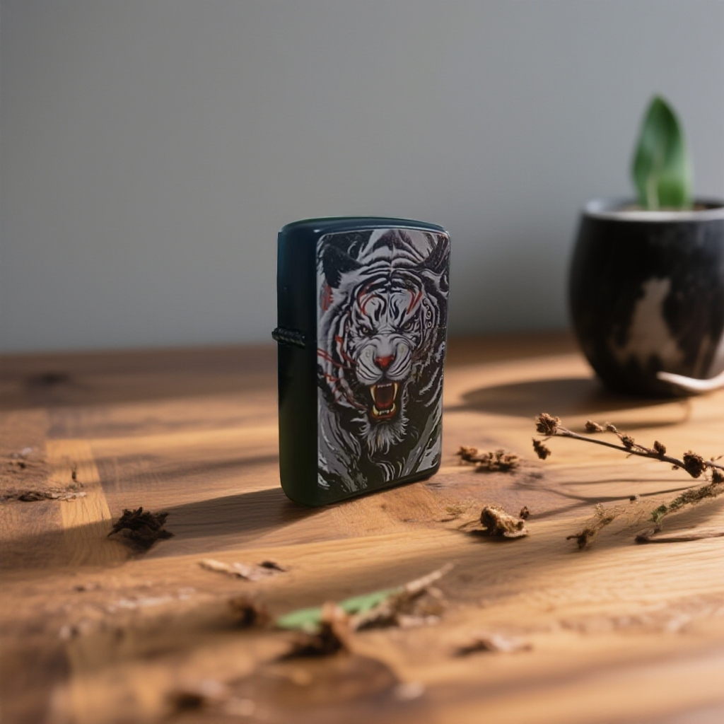 黑漆白虎无底刻防风创意打火机复古个性送男友