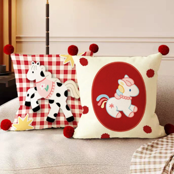 马年北欧沙发抱枕簇绒爱心靠枕客厅高档轻奢可拆洗床头靠垫抱枕