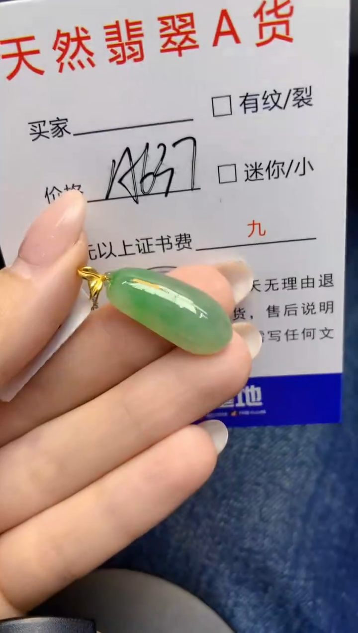 颈饰18K金镶嵌翡翠天然缅甸a货翡翠百元以上9元证书费自理